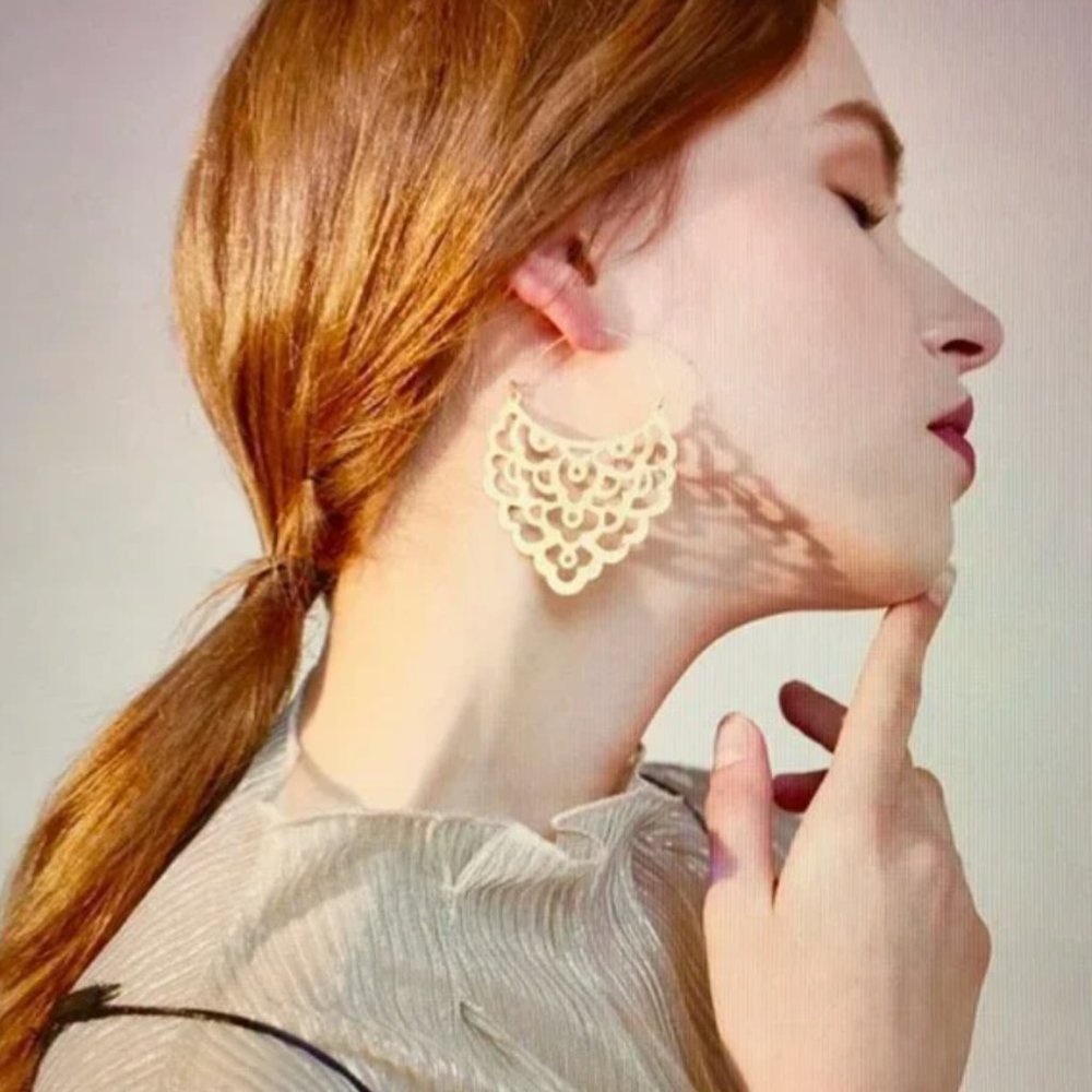 Anthropologie Lace Gold Hoop Earrings